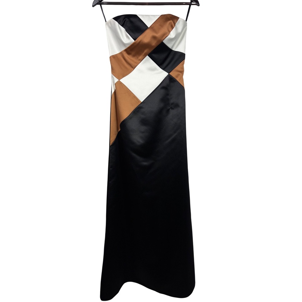 Jessica McClintock Strapless Colorblock Satin Gown Formal Dress with Shawl 2